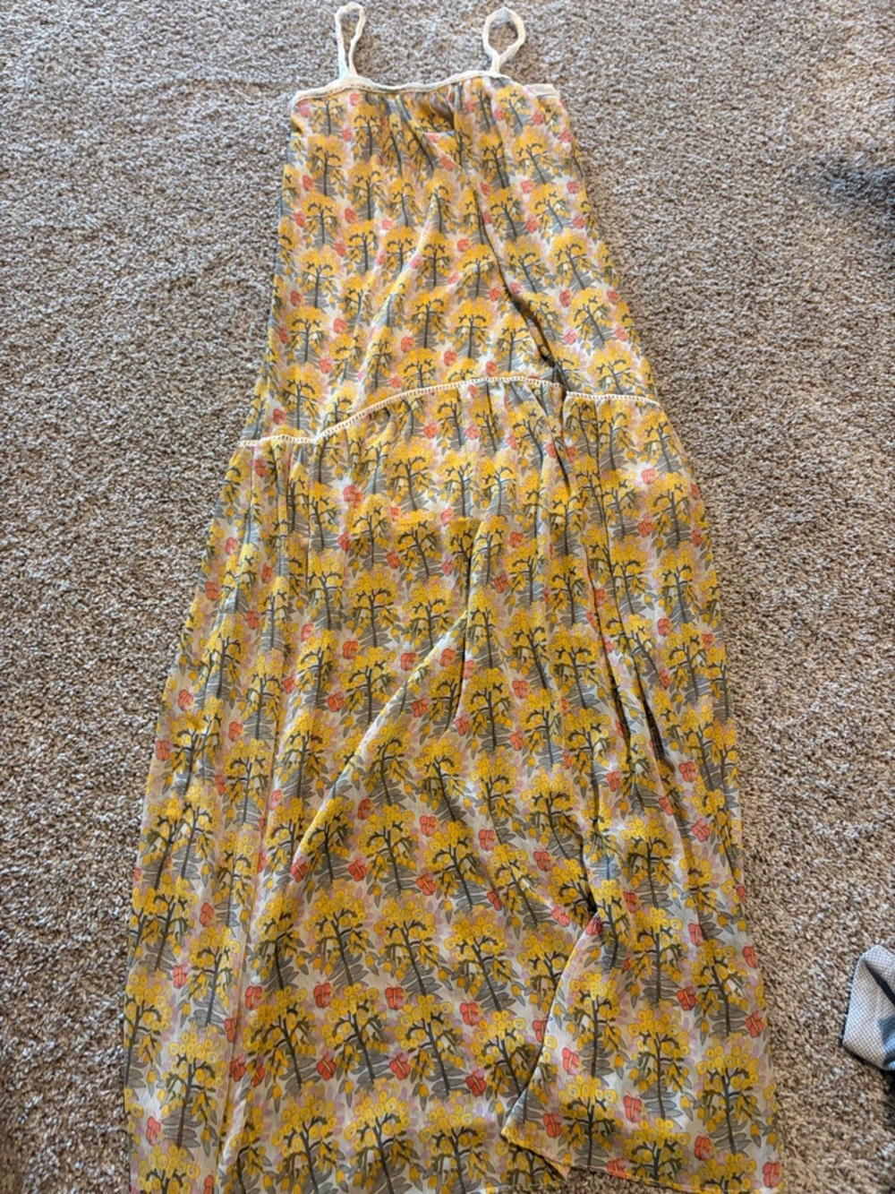 Zara Yellow Floral Drop-Waist Maxi Dress with Pink Accents